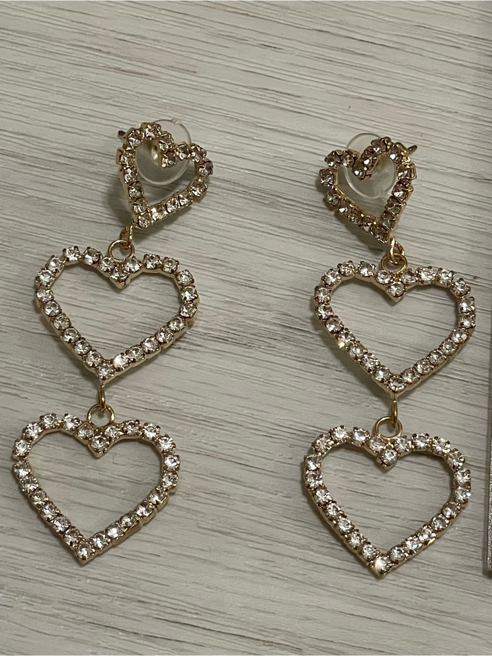Gold-Tone Triple Heart Drop Earrings